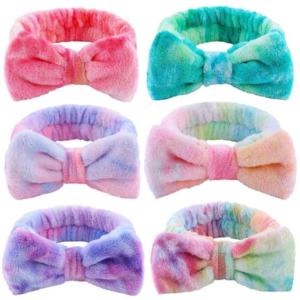 Skincare Headband Tie Dye Makeup Spa Face Wash Coral Fleece Elastic 6 Pack Women